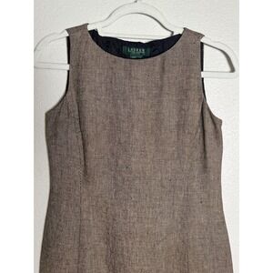 Ralph Lauren SZ 4P 100% Linen Herringbone Academia NEW Sleeveless Dress READ